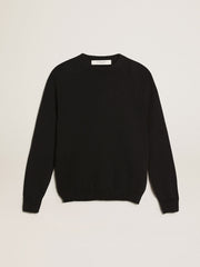 Golden Goose Women’s round-neck sweater in dark blue cotton with logo on the back