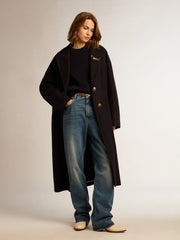 Golden Goose Women’s round-neck sweater in dark blue cotton with logo on the back