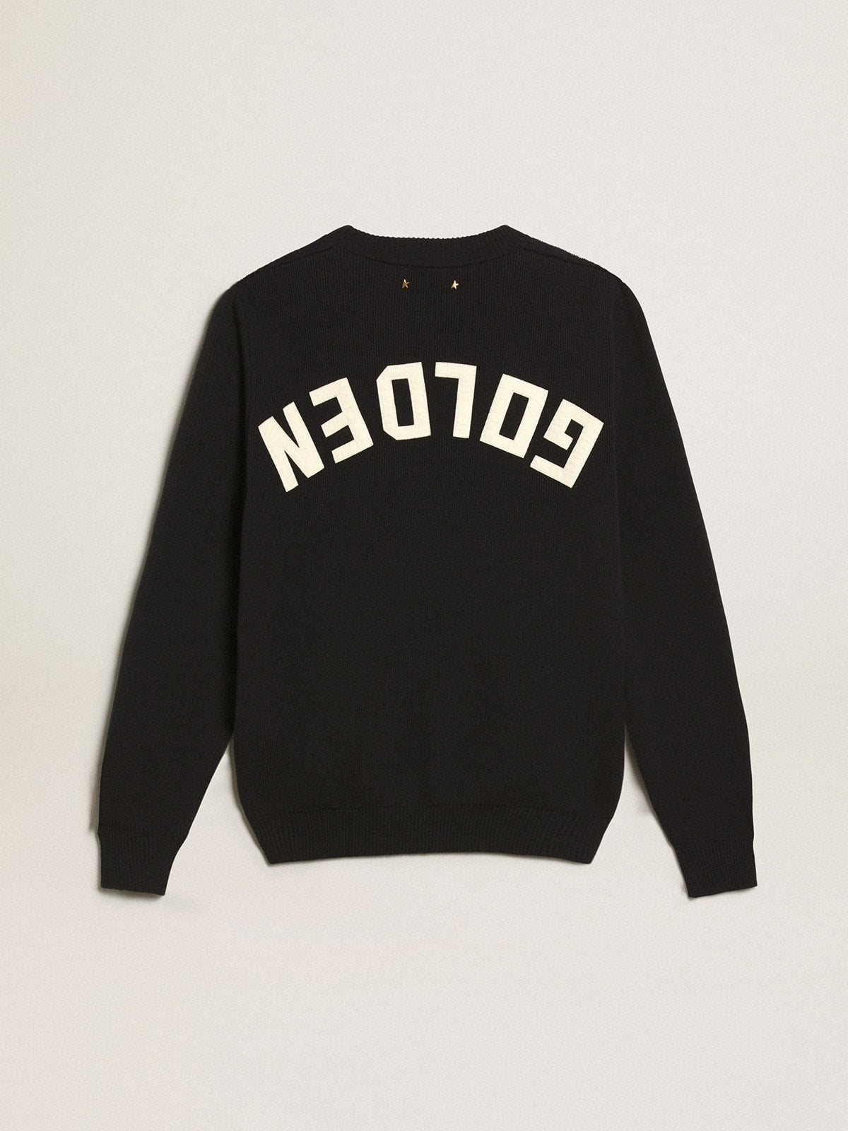 Golden Goose Women’s round-neck sweater in dark blue cotton with logo on the back