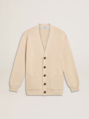 Golden Goose Women’s beige cardigan with 'Golden' lettering on the back