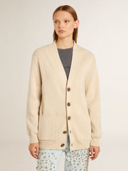Golden Goose Women’s beige cardigan with 'Golden' lettering on the back