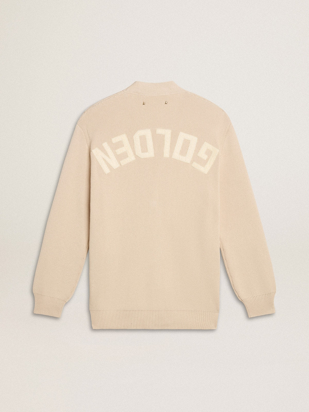 Golden Goose Women’s beige cardigan with 'Golden' lettering on the back