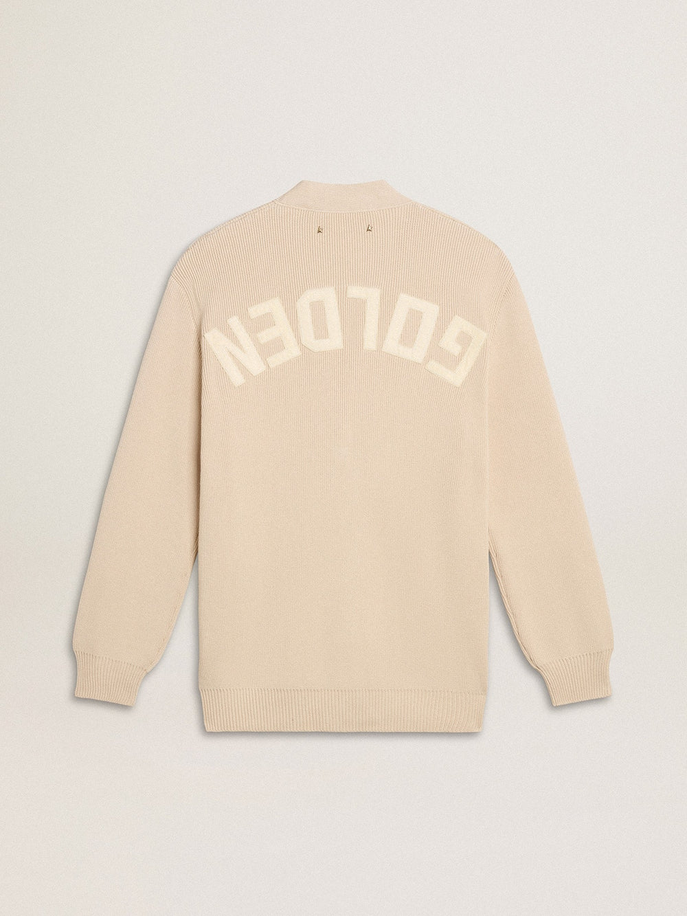 Golden Goose Women’s beige cardigan with 'Golden' lettering on the back