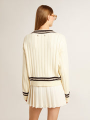 Golden Goose Women's cable-pattern cropped sweater with blue ribbing and crystals