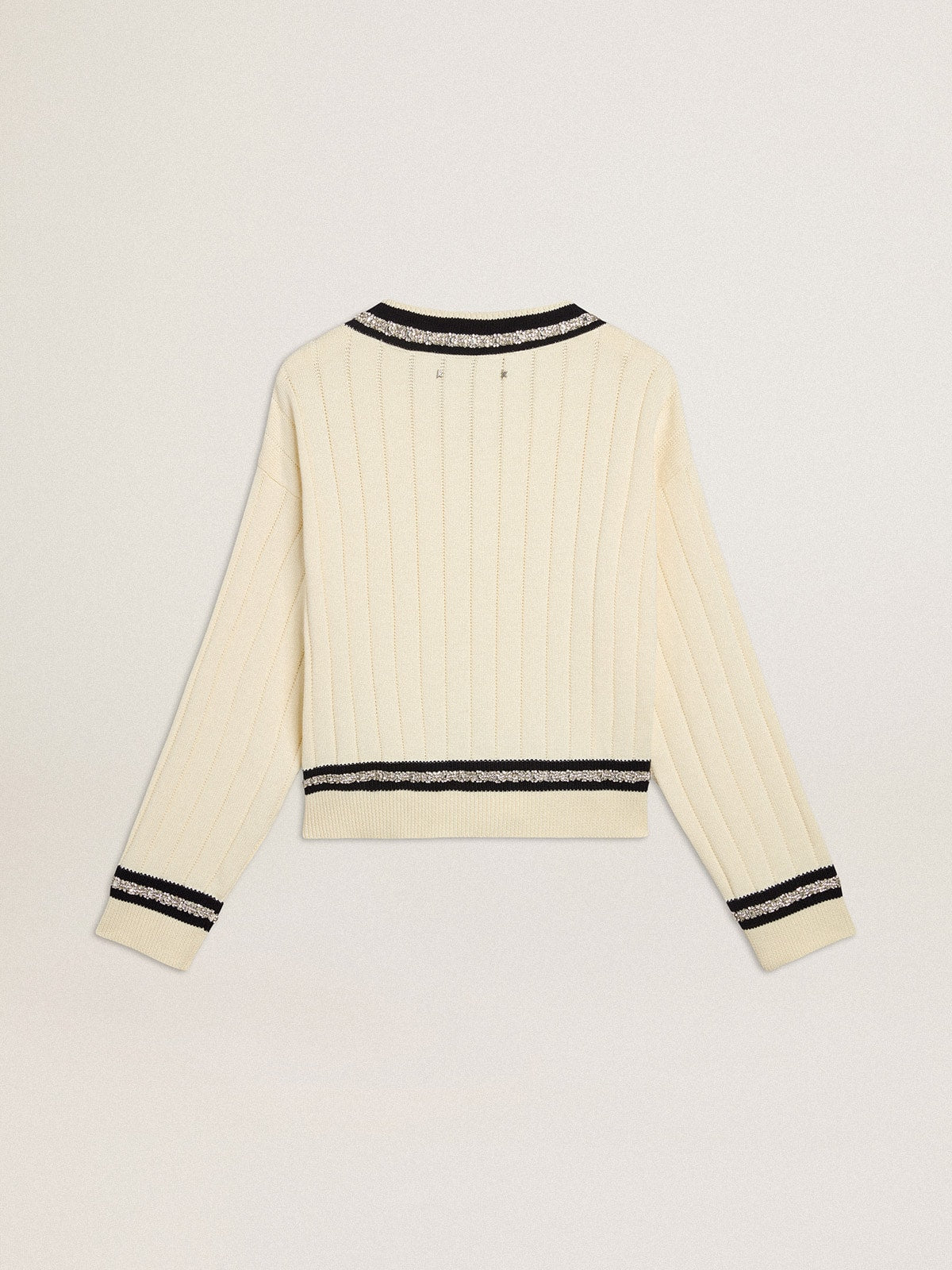 Golden Goose Women's cable-pattern cropped sweater with blue ribbing and crystals