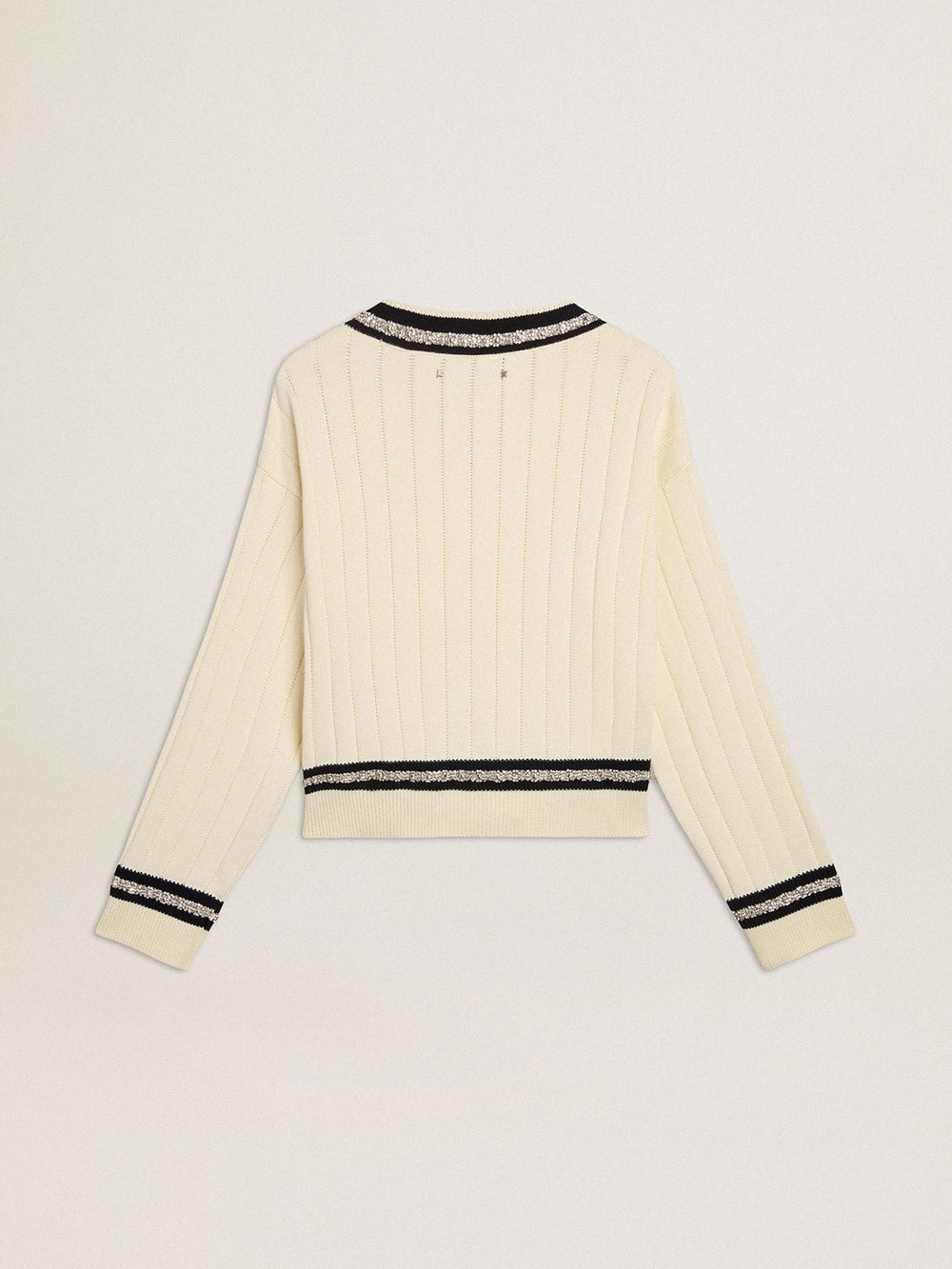 Golden Goose Women's cable-pattern cropped sweater with blue ribbing and crystals