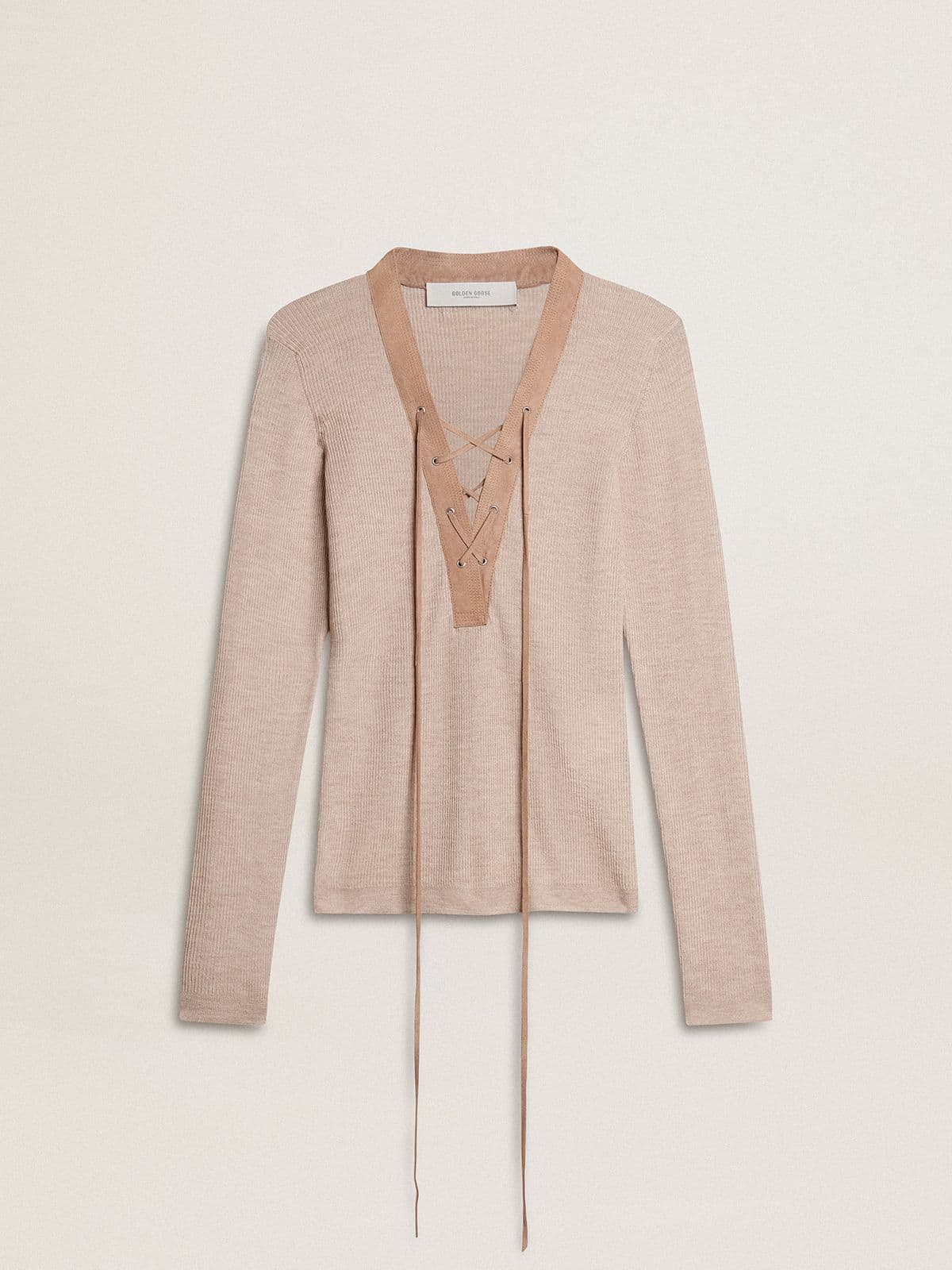 Golden Goose Beige wool sweater with leather details