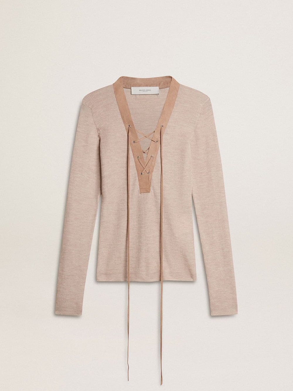 Golden Goose Beige wool sweater with leather details
