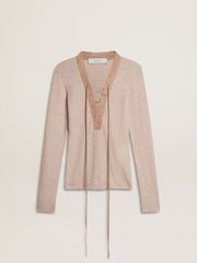 Golden Goose Beige wool sweater with leather details