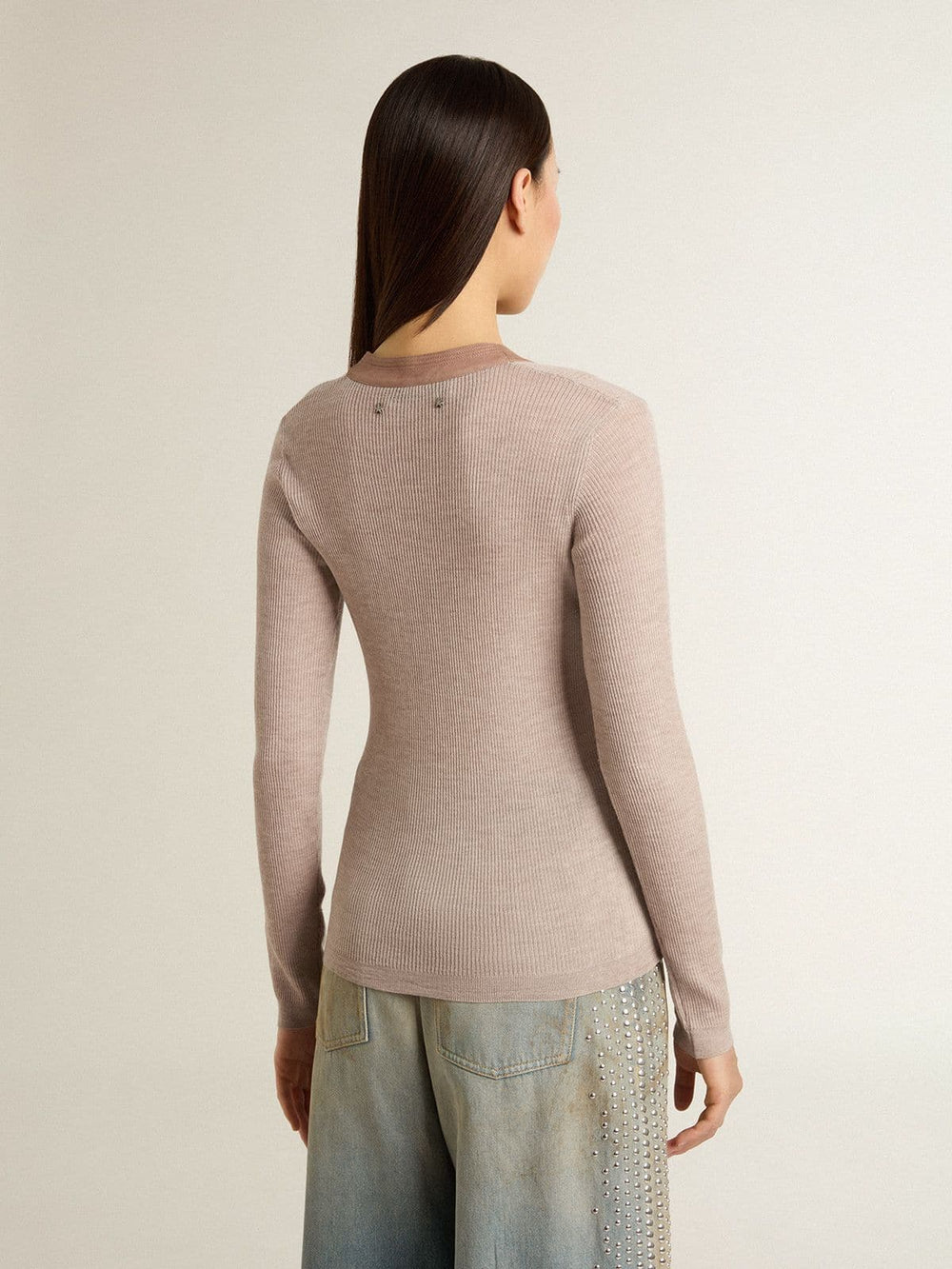 Golden Goose Beige wool sweater with leather details