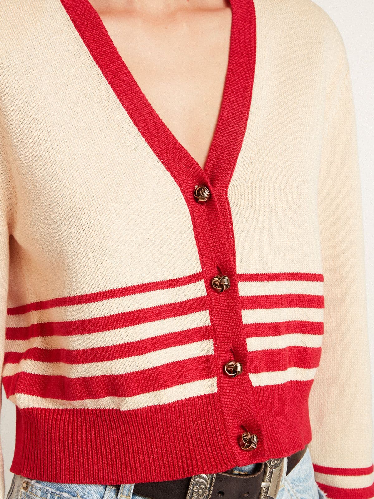 Golden Goose Women's cardigan in cream with red stripes