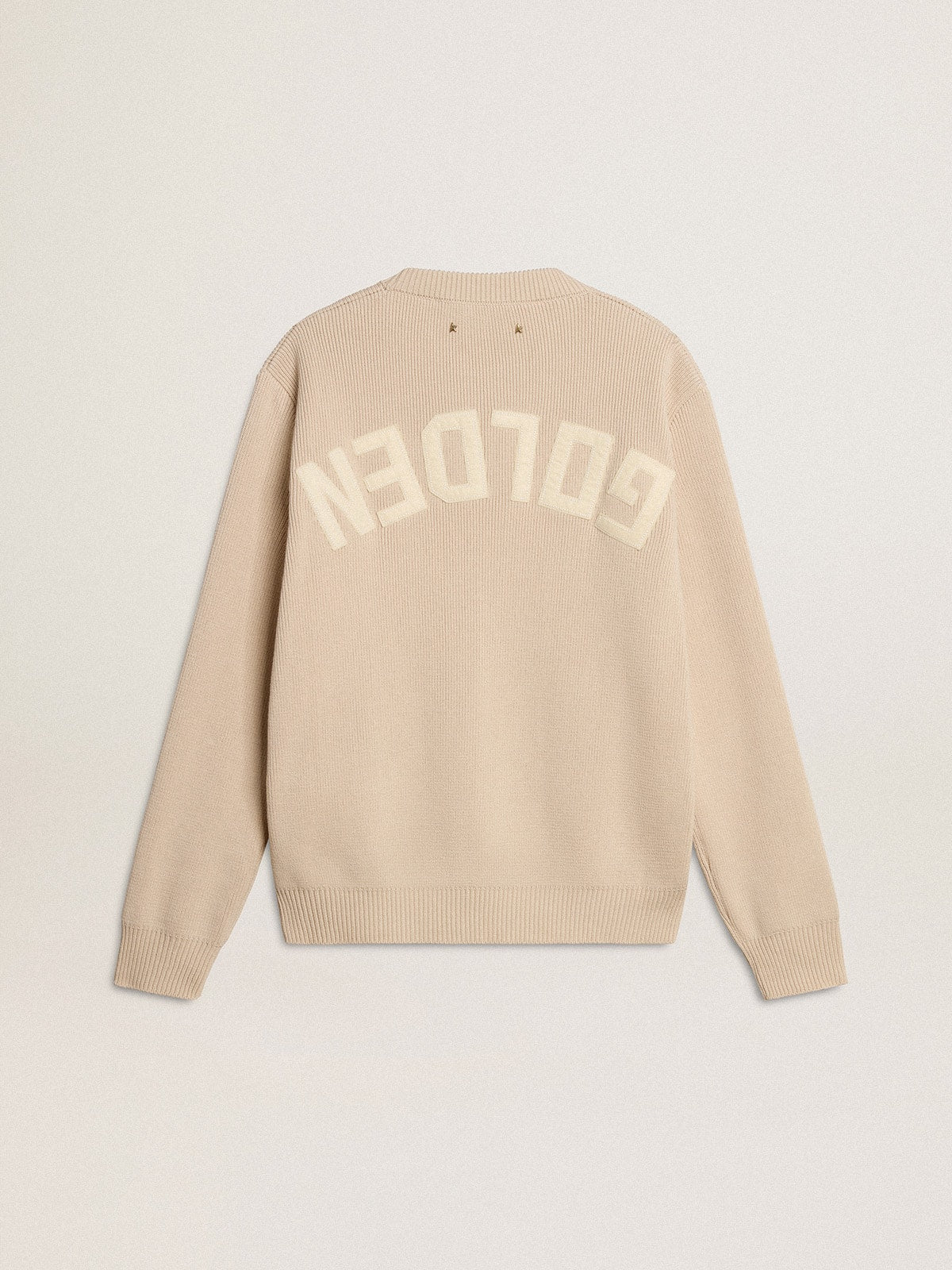 Golden Goose Women's beige sweater with 'Golden' lettering on the back