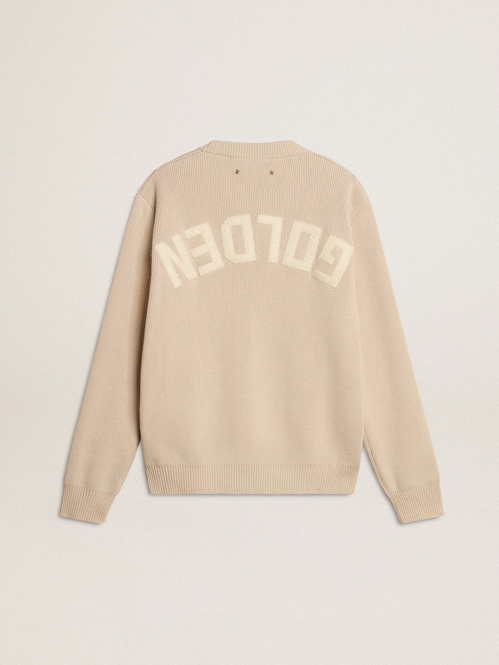 Golden Goose Women's beige sweater with 'Golden' lettering on the back