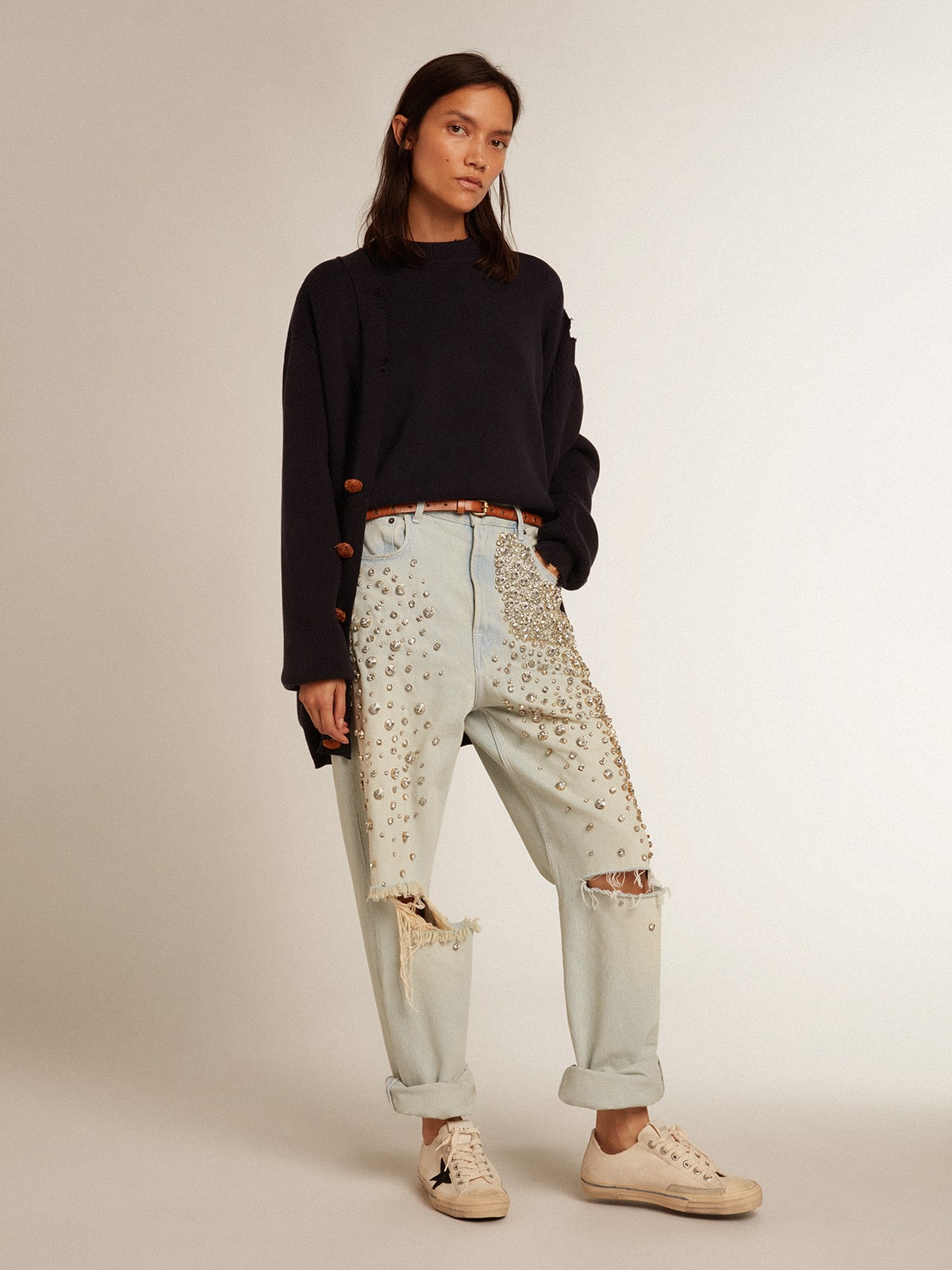 Golden Goose Women’s round-neck sweater in dark blue cotton