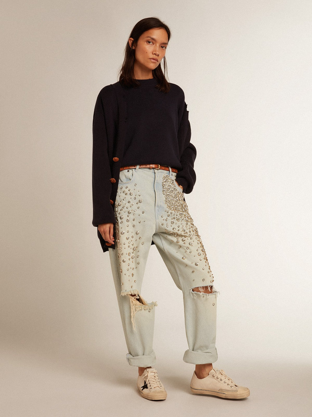 Golden Goose Women’s round-neck sweater in dark blue cotton