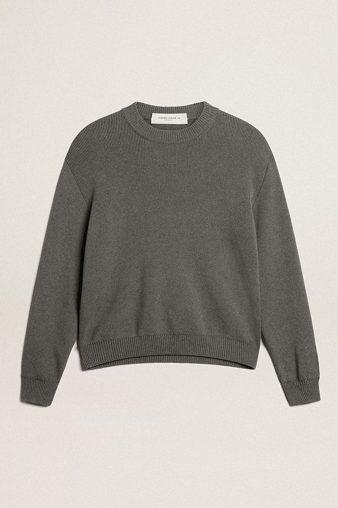 Golden Goose Women's round-neck sweater in dark gray cotton with logo on the back