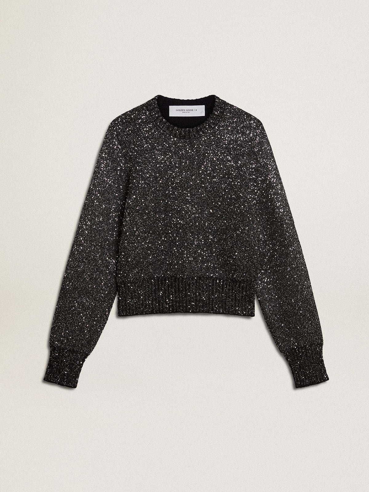 Golden Goose Women's black wool blend cropped sweater with all-over sequins