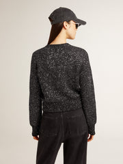 Golden Goose Women's black wool blend cropped sweater with all-over sequins