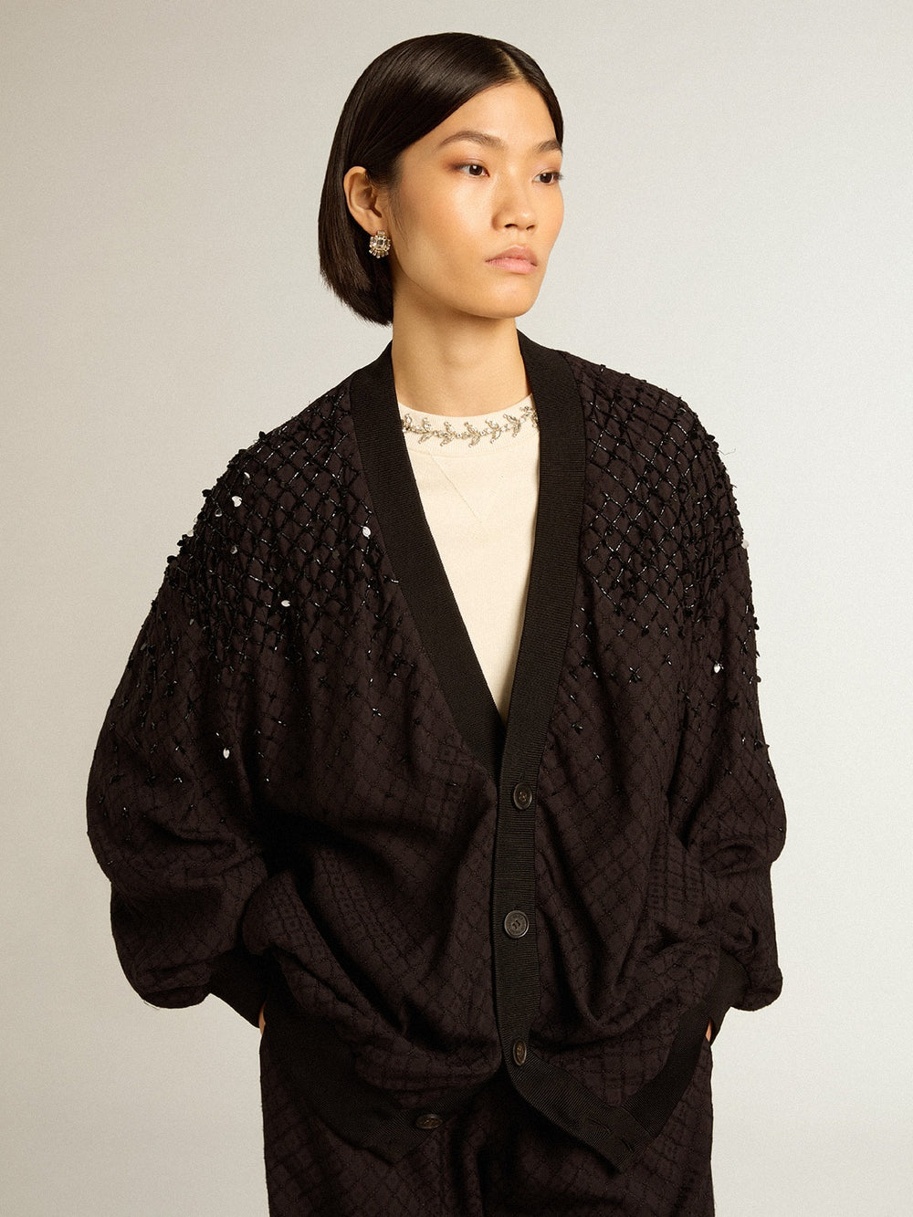 Golden Goose Women’s black cardigan with shaded embroidery