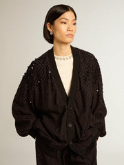 Golden Goose Women’s black cardigan with shaded embroidery