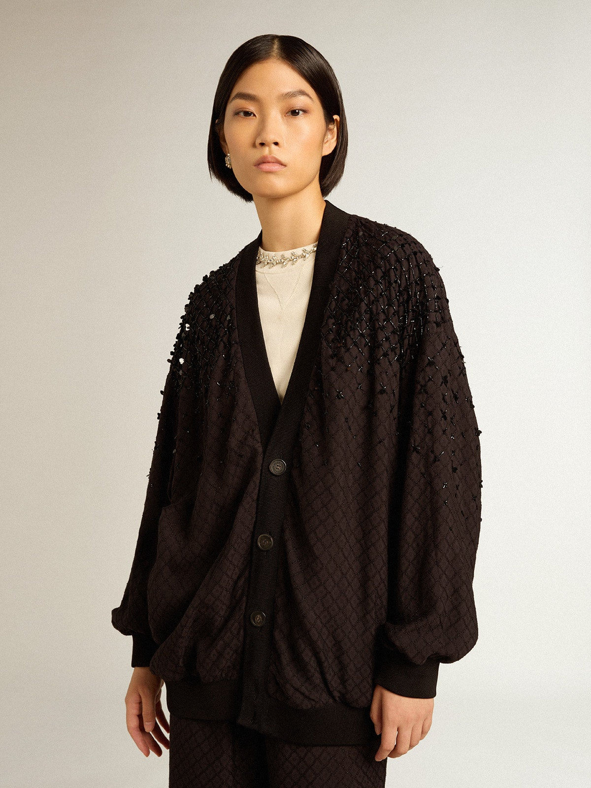 Golden Goose Women’s black cardigan with shaded embroidery