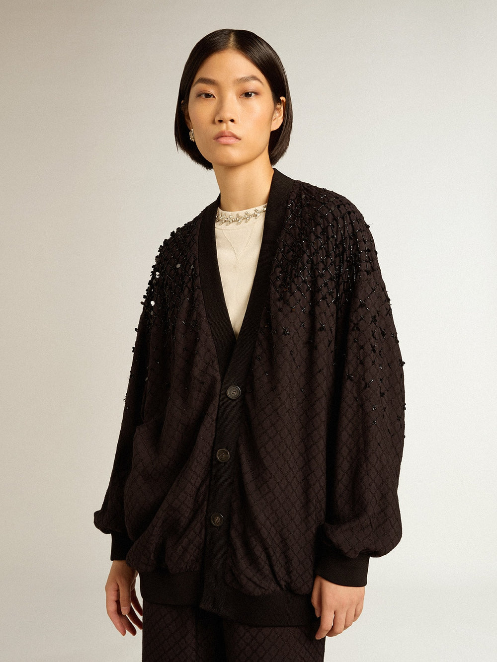 Golden Goose Women’s black cardigan with shaded embroidery