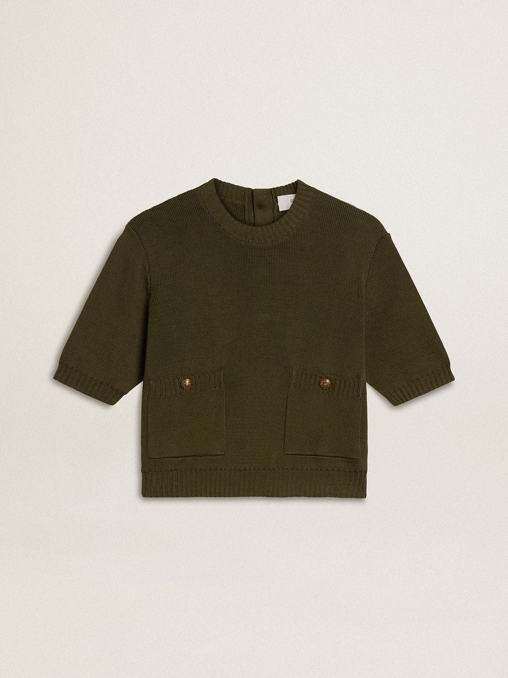 Golden Goose Women's short-sleeved sweater in military-green cotton
