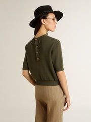 Golden Goose Women's short-sleeved sweater in military-green cotton