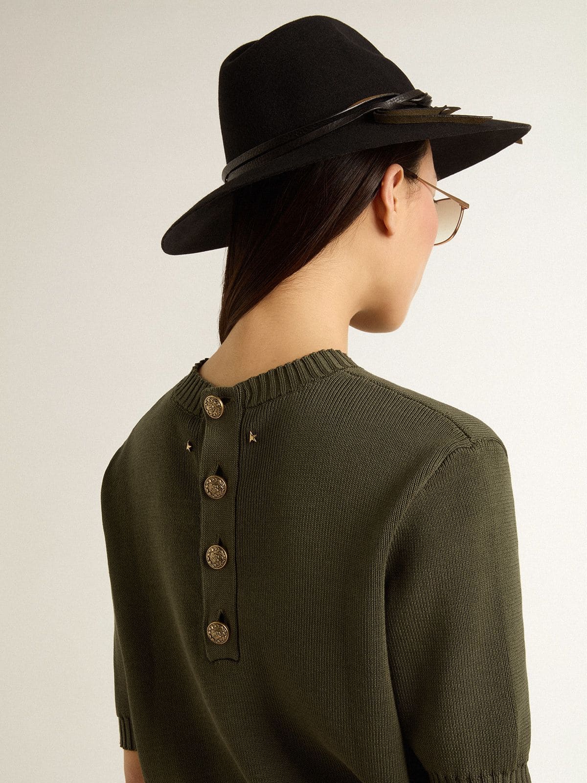 Golden Goose Women's short-sleeved sweater in military-green cotton