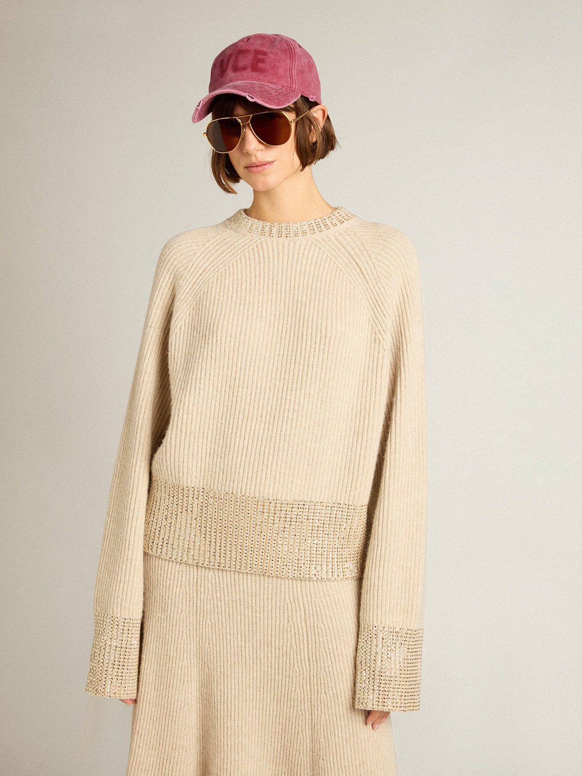 Golden Goose Women's boxy sweater in wool with hotfix crystal decoration