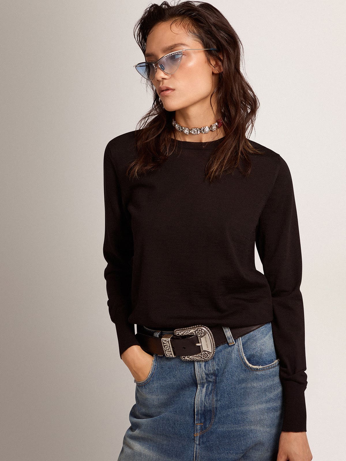 Golden Goose Women's round-neck sweater in black wool