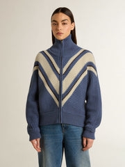 Golden Goose Women's light blue jacquard wool sweater with cream-colored pattern