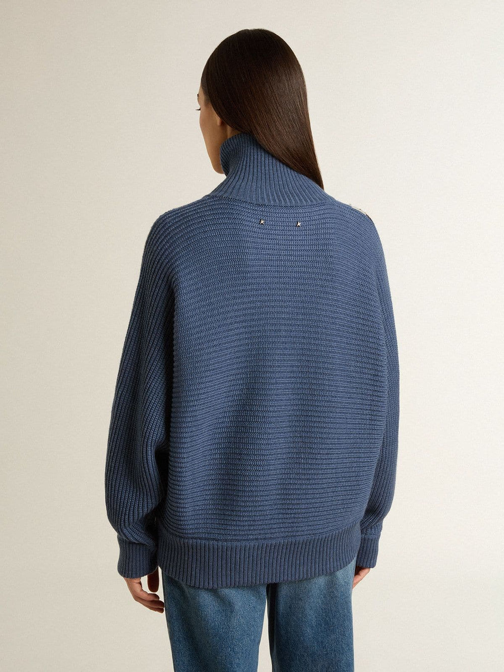 Golden Goose Women's light blue jacquard wool sweater with cream-colored pattern