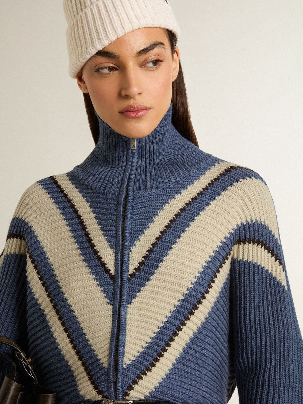 Golden Goose Women's light blue jacquard wool sweater with cream-colored pattern