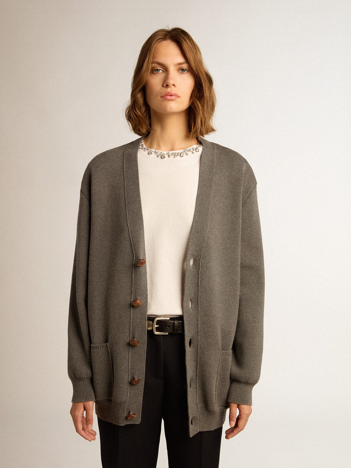 Golden Goose Women's grey cotton cardigan with buttons | Golden Goose