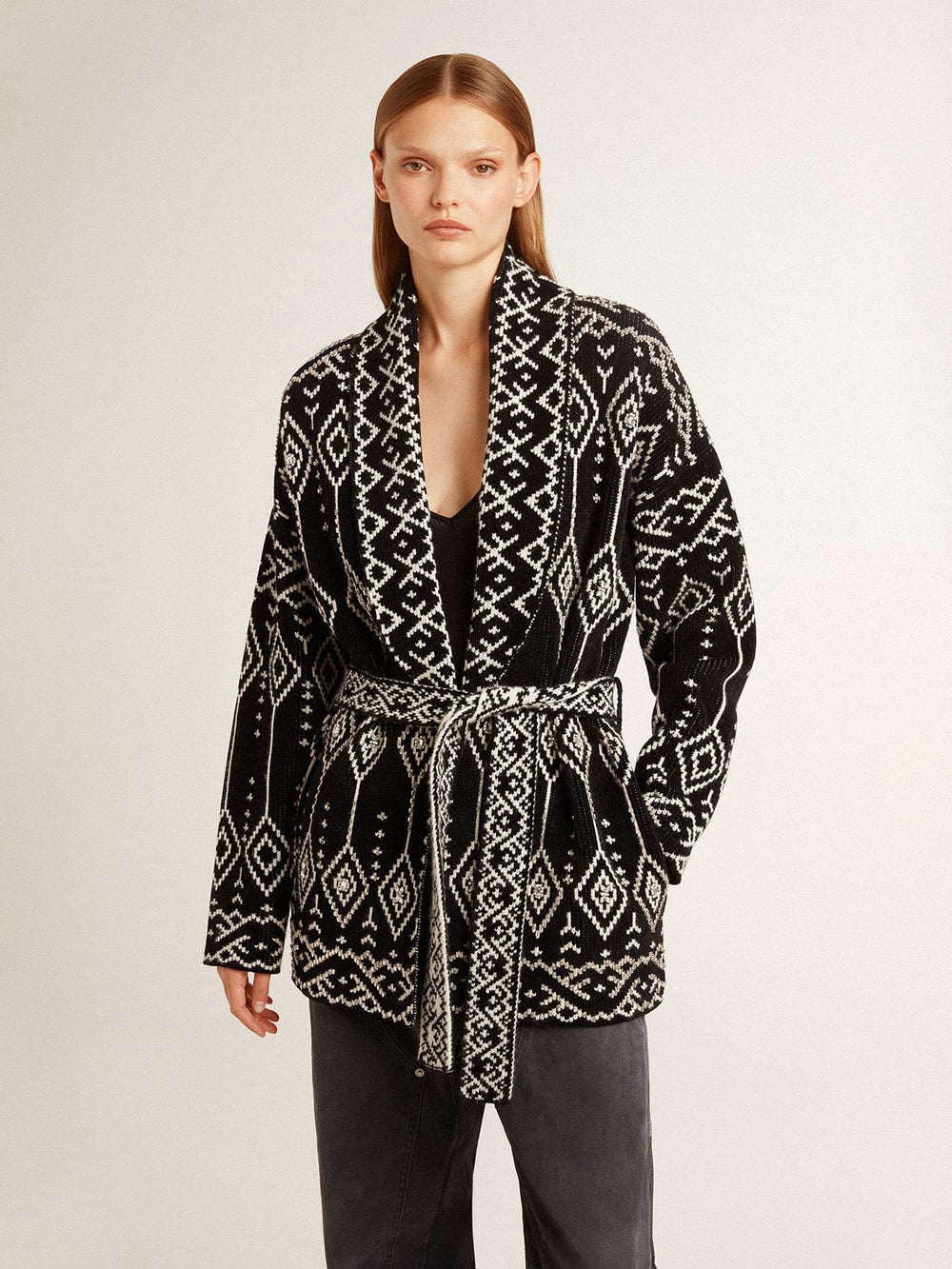 Golden Goose Women’s black cardigan with belt and crystals