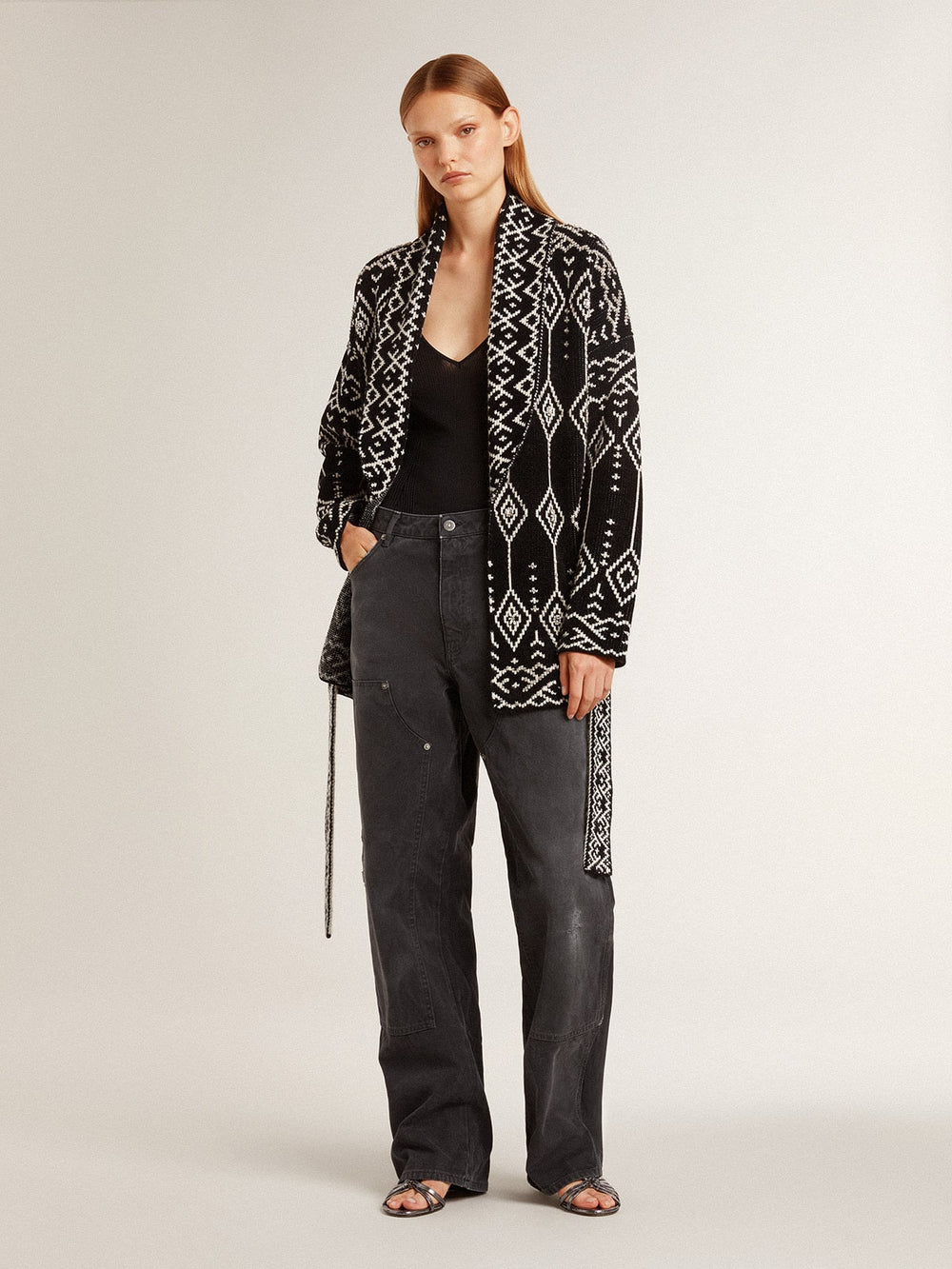 Golden Goose Women’s black cardigan with belt and crystals