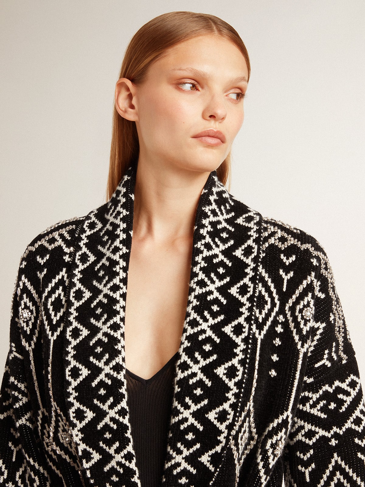 Golden Goose Women’s black cardigan with belt and crystals