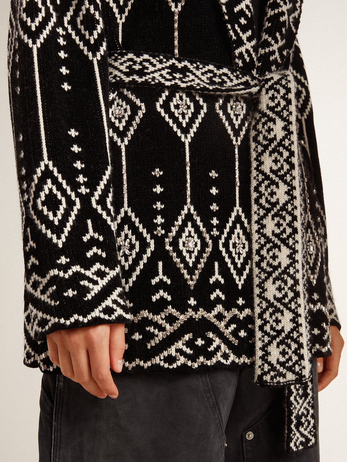 Golden Goose Women’s black cardigan with belt and crystals