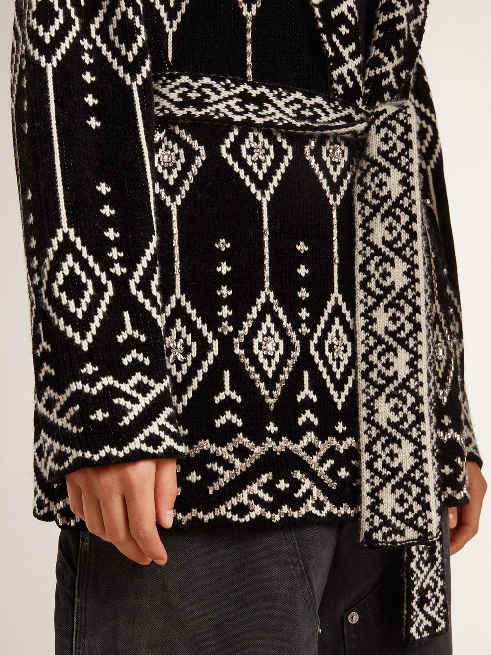 Golden Goose Women’s black cardigan with belt and crystals