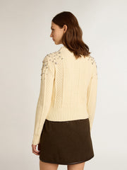 Golden Goose Women's cropped worn-white sweater with decorative crystals