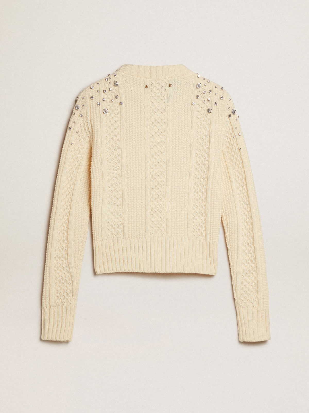 Golden Goose Women's cropped worn-white sweater with decorative crystals