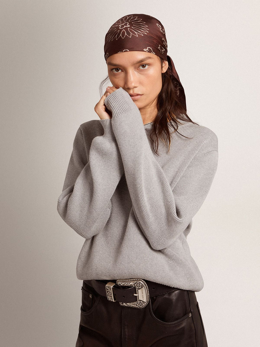 Golden Goose Women's round-neck sweater in gray cotton