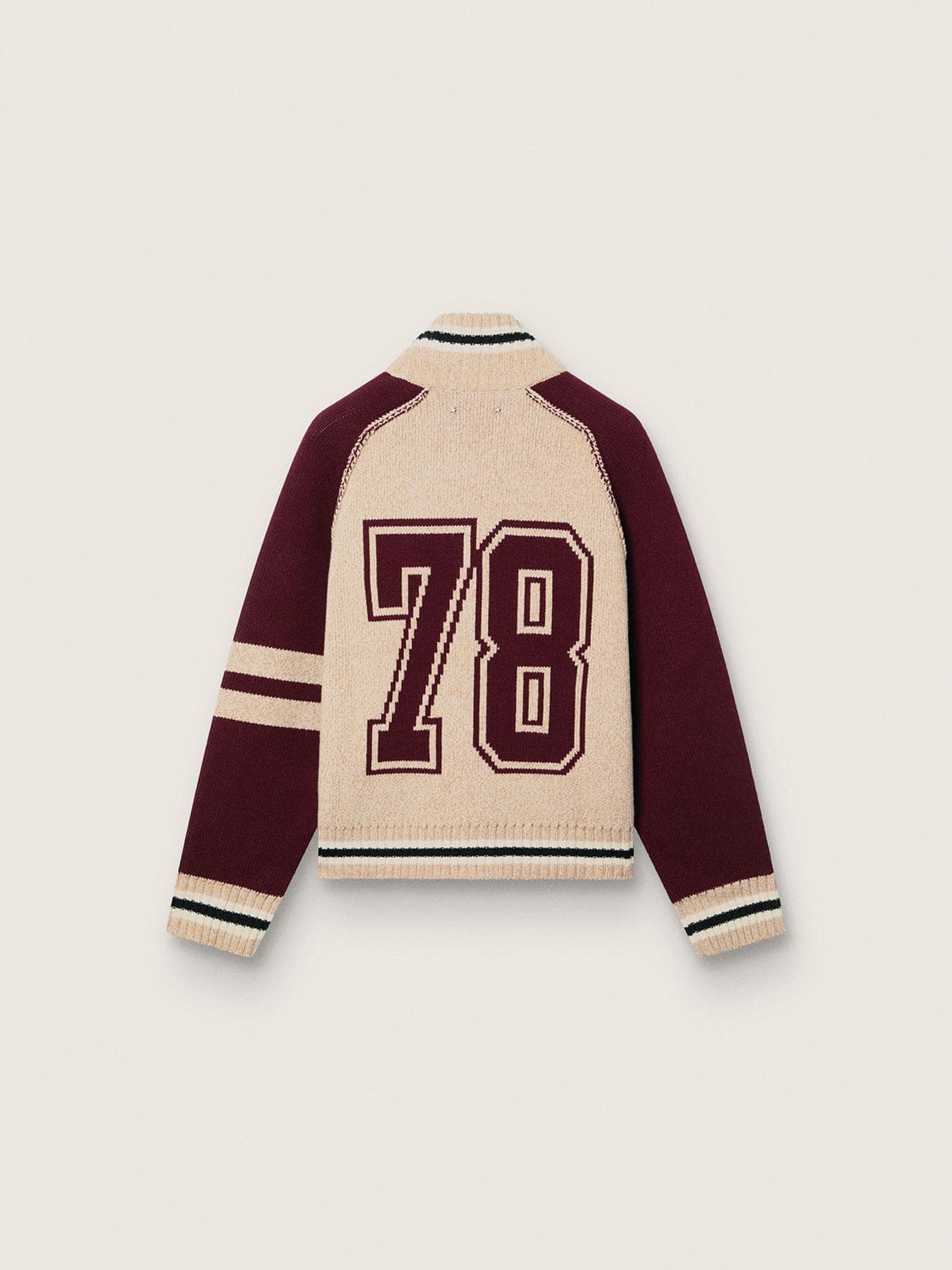 Golden Goose Unisex bomber jacket in white and burgundy jacquard knit