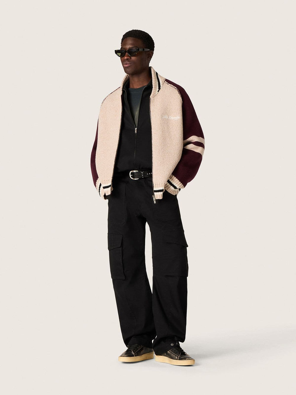 Golden Goose Unisex bomber jacket in white and burgundy jacquard knit