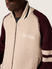 Golden Goose Unisex bomber jacket in white and burgundy jacquard knit