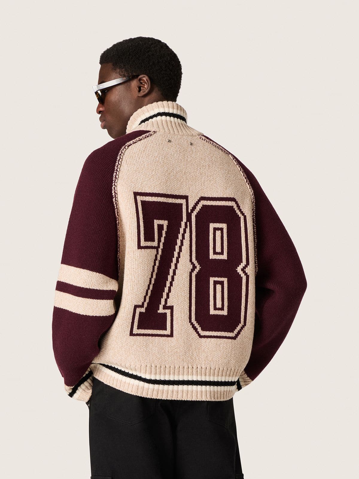 Golden Goose Unisex bomber jacket in white and burgundy jacquard knit