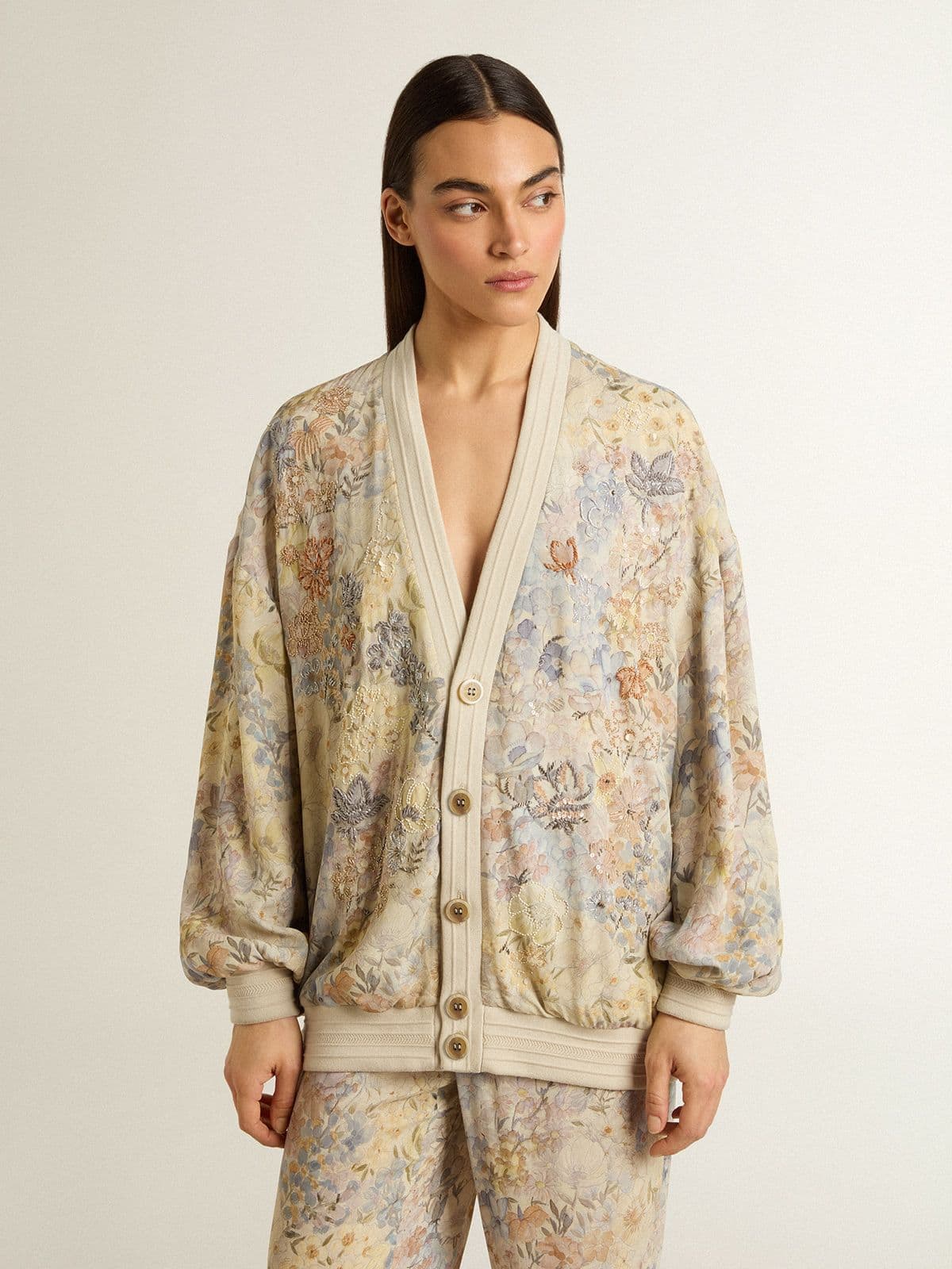 Golden Goose Women’s cardigan with floral print and embroidery
