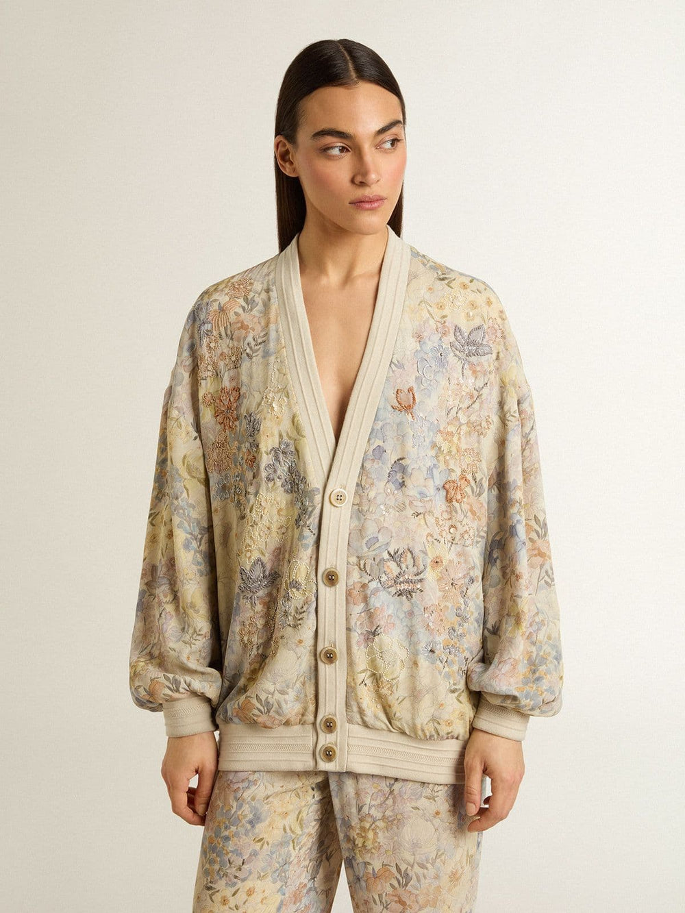 Golden Goose Women’s cardigan with floral print and embroidery
