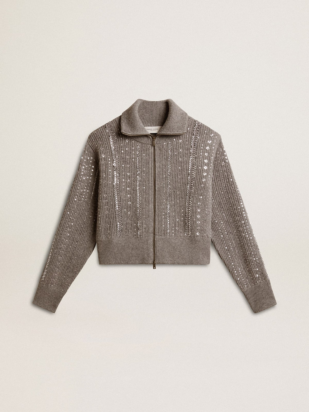 Golden Goose Women's cropped sweater in gray melange wool with sequins